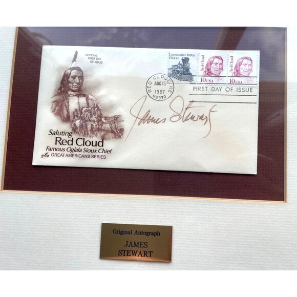 Authentic James Stewart Autographed Red Cloud First Day Issue Framed Display - Picture 2 of 7